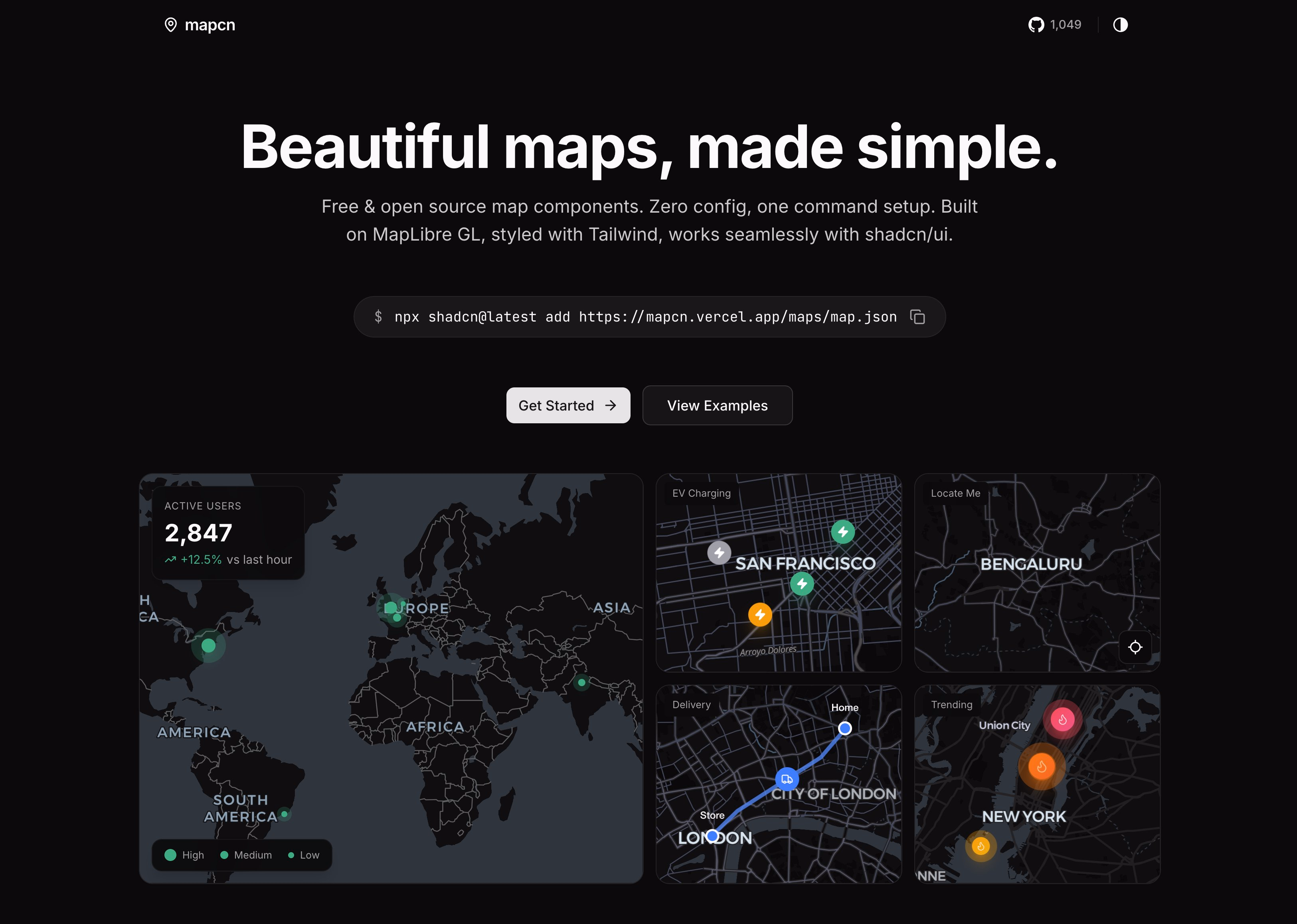cool project i found this morning, mapcn a map component that drops... - Rhys