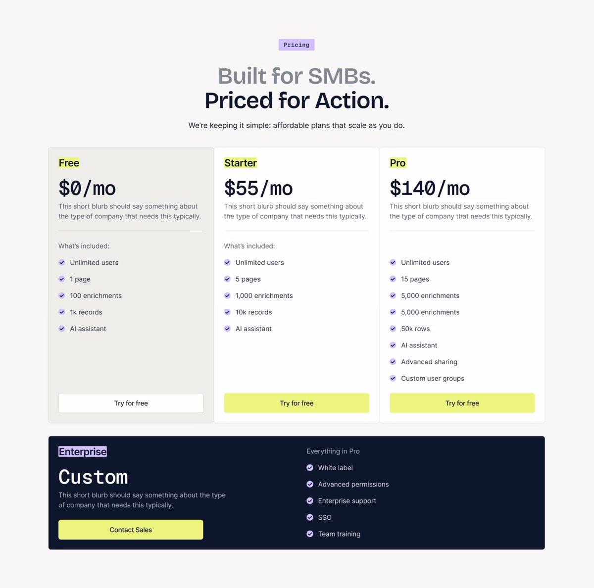 WIP Pricing Section Layout - Riley Hennigh