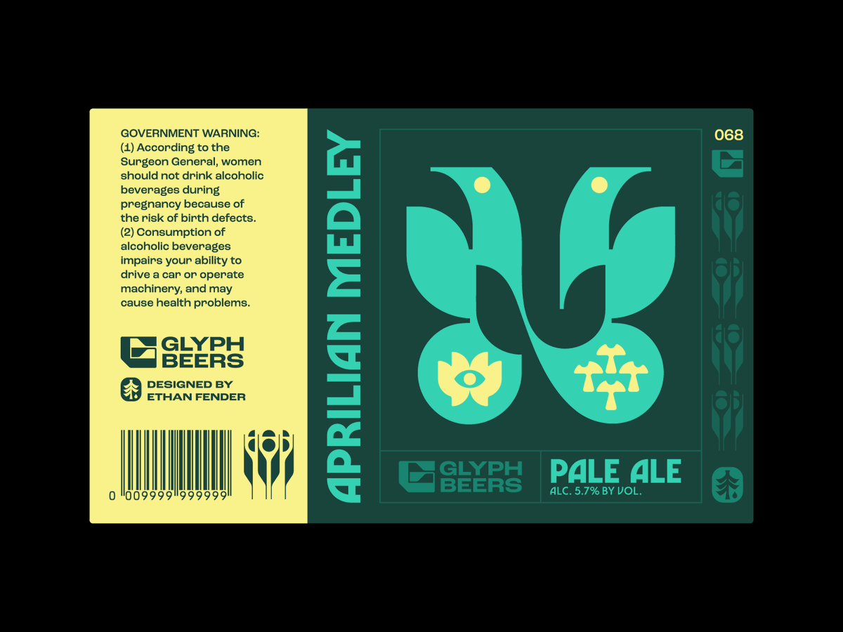 Glyph beer label #68: Aprilian Medley #spring #bird #mushroom #butt... - Ethan Fender 