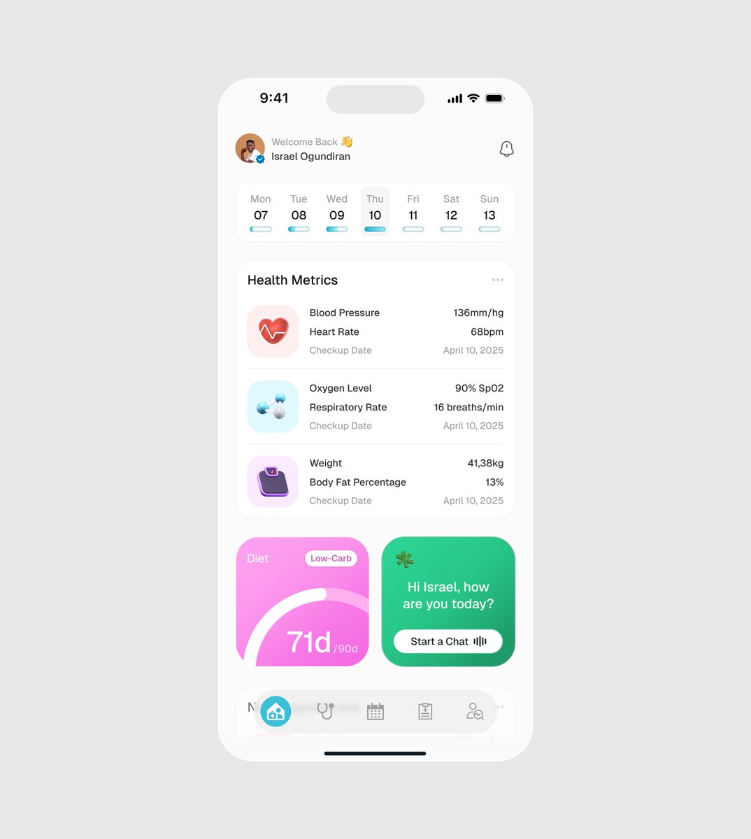 A mobile health dashboard UI Design What’s your take on it? #opento... - Israel UI/UX Designer 
