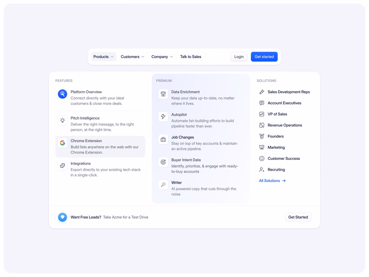 Mega menu // SeamlessAI - Adrian