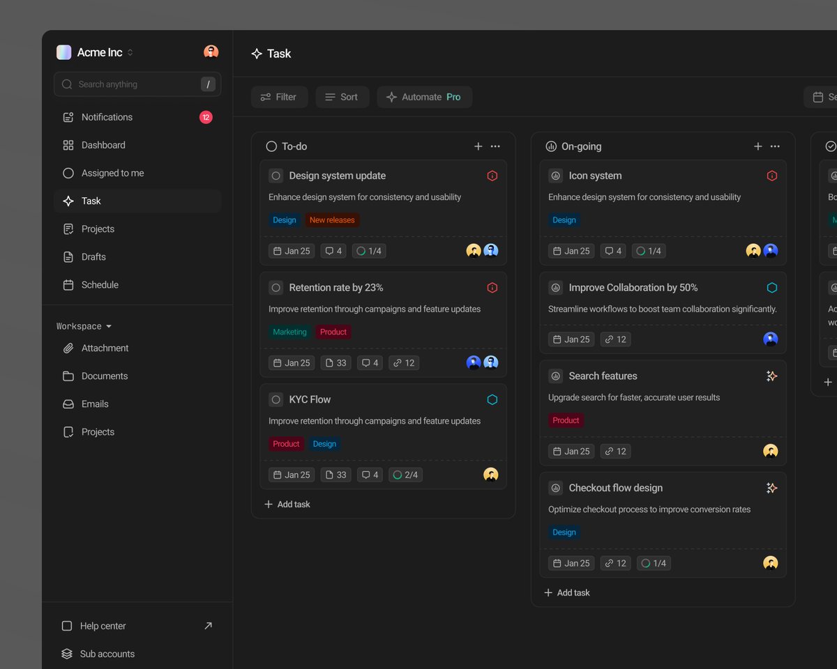 Dark Project Management Interface - rico