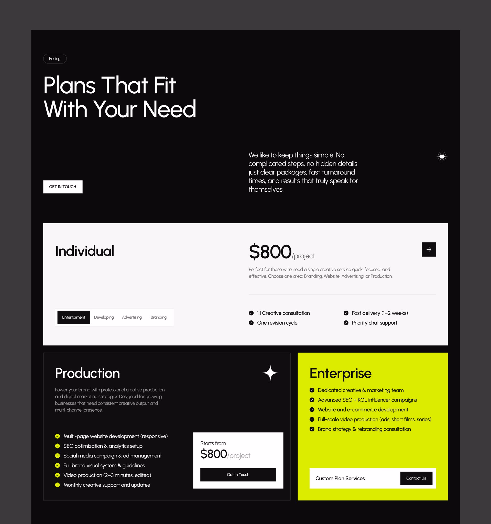 Pricing section - Emon