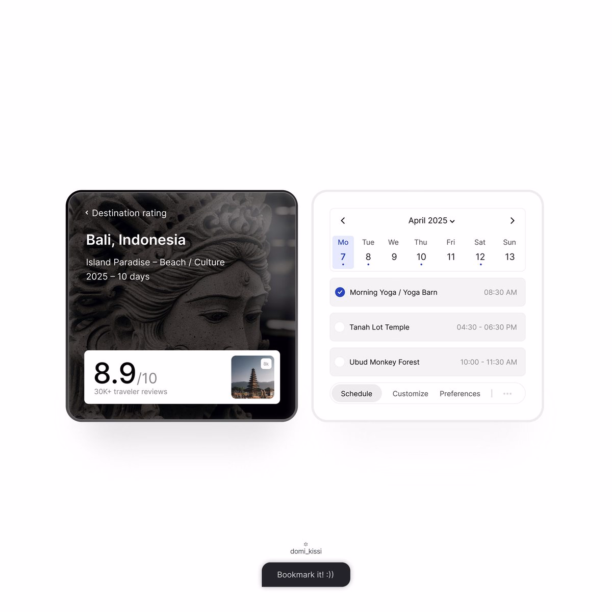Beautiful balance between travel vibes and UI clarity. Would you us... - Domi Kissi