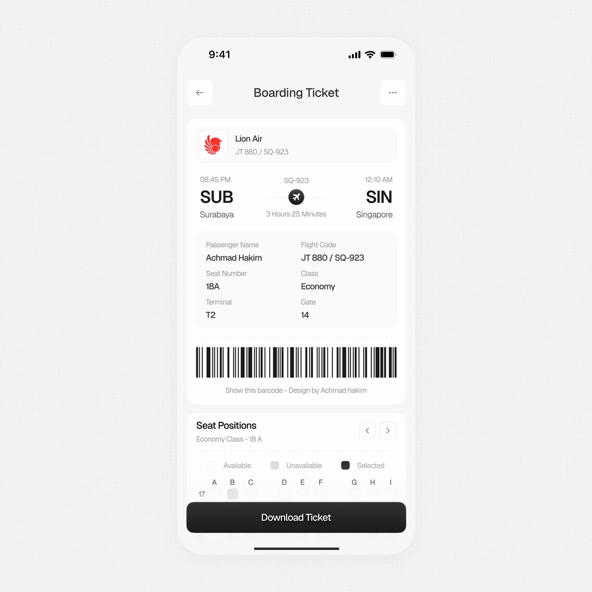 Boarding ticket screen - Achmad Hakim