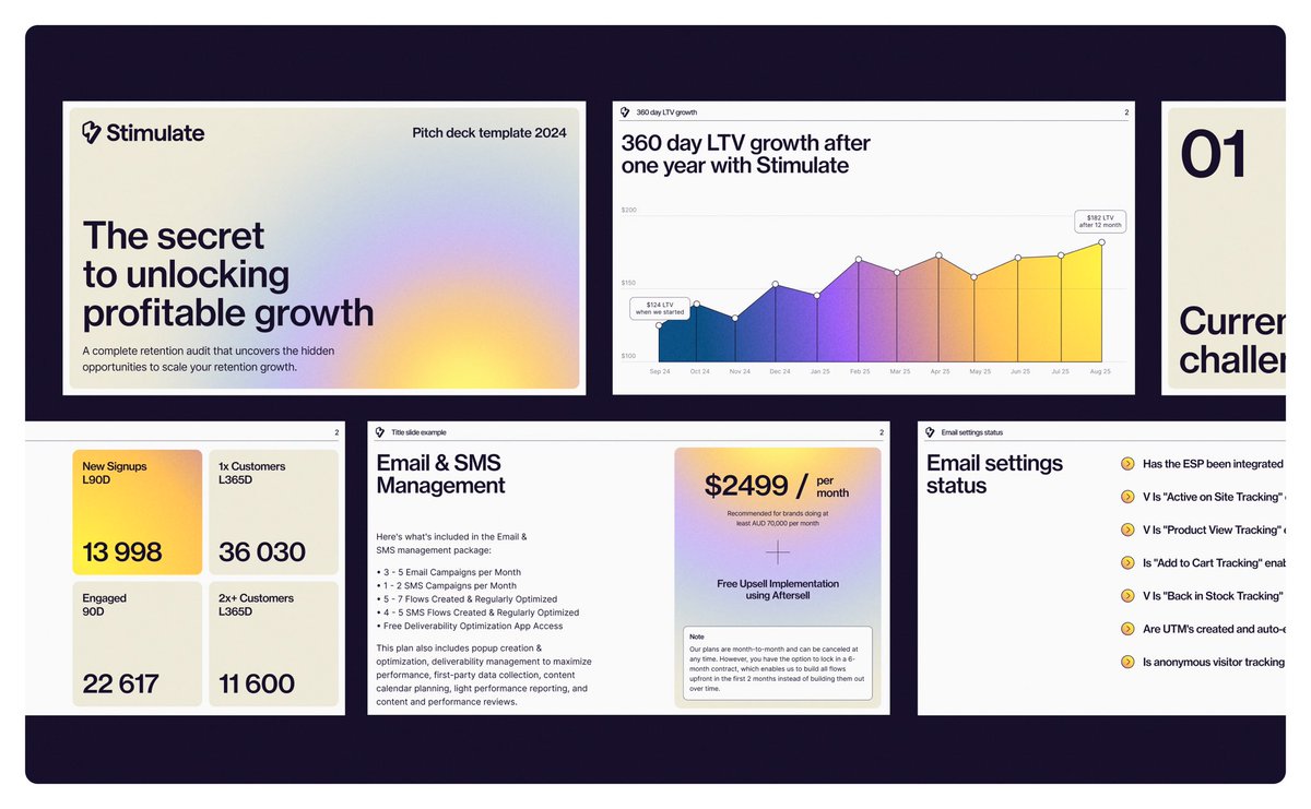 Projects / Stimulate / Pitch deck layouts - Daniel Sun