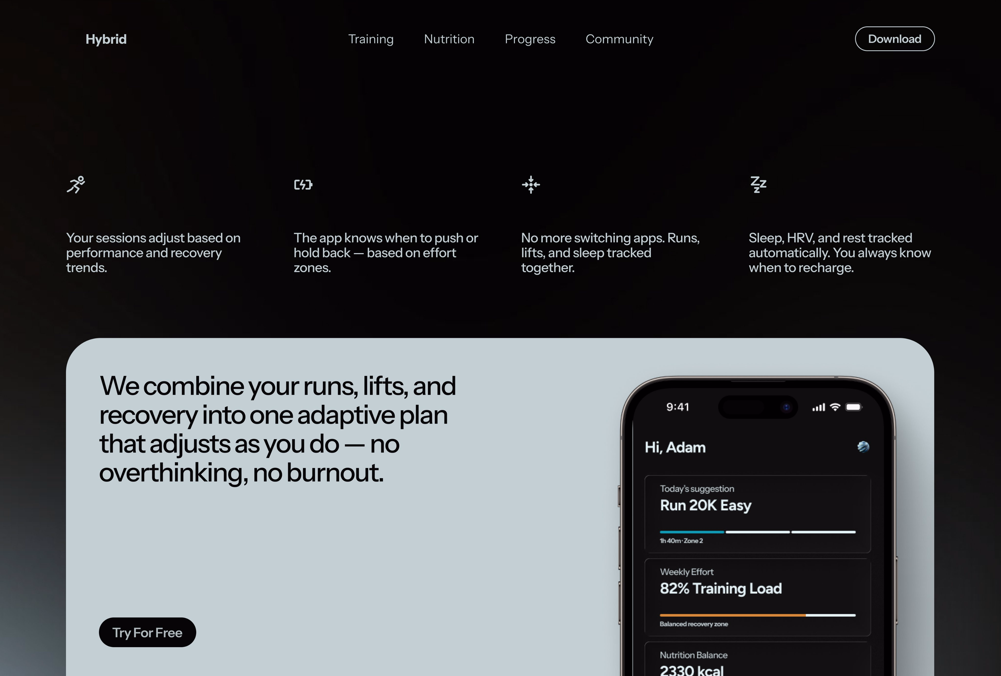 Features section design for a hybrid training app - Kuba