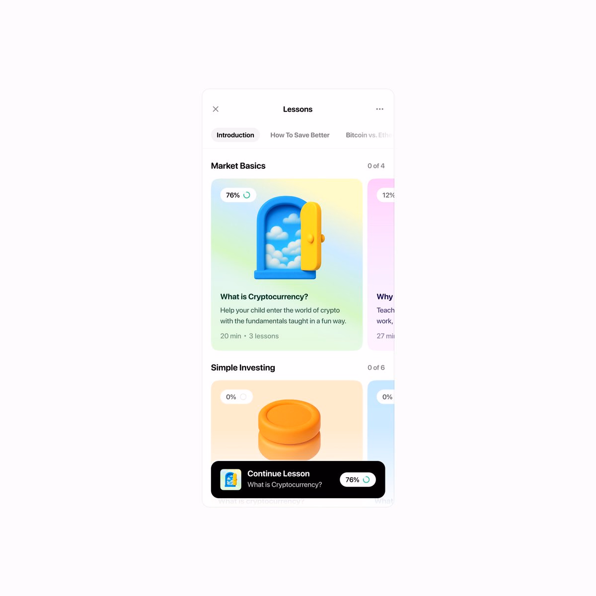 Another app screen for Kidefi, "The DeFi platform for kids." - Tim Gabe 