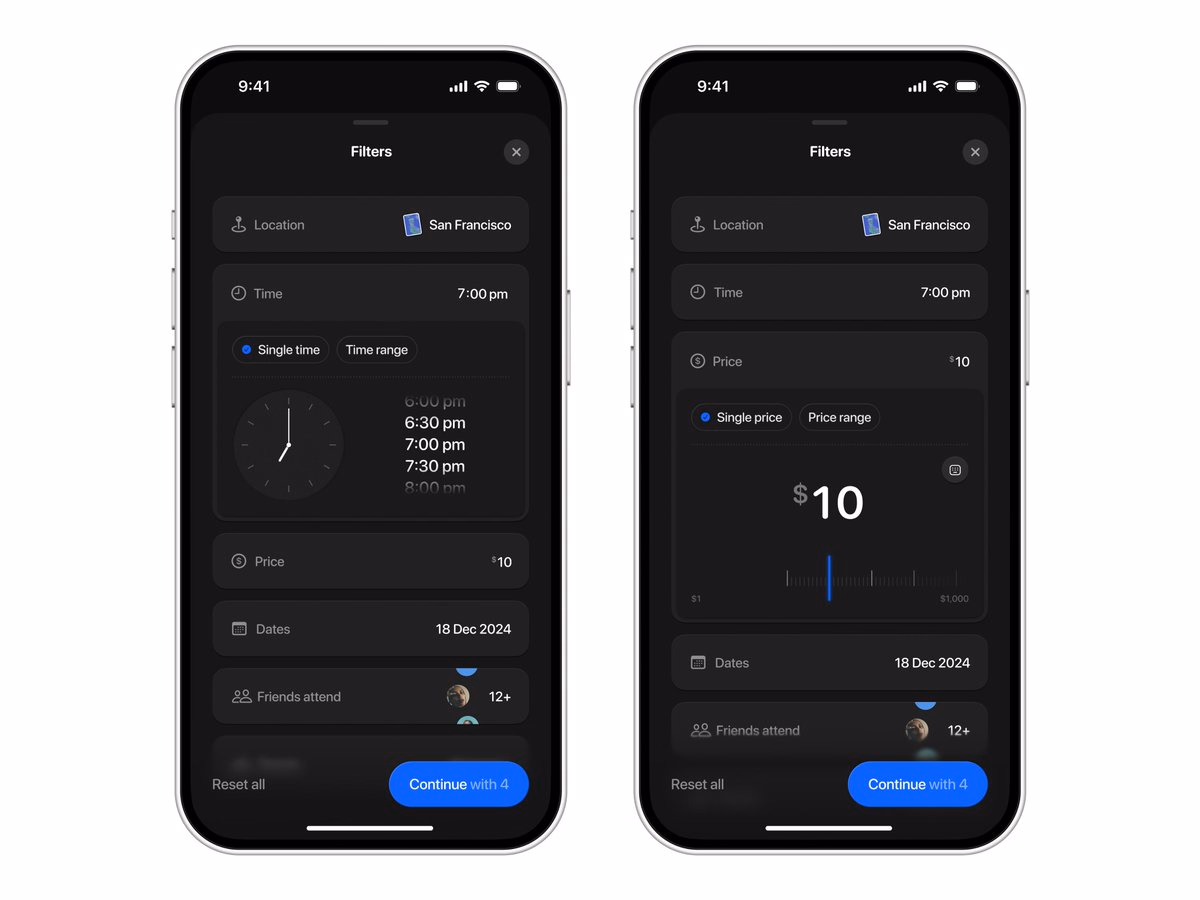 filters / time picker / price picker - prosku.a