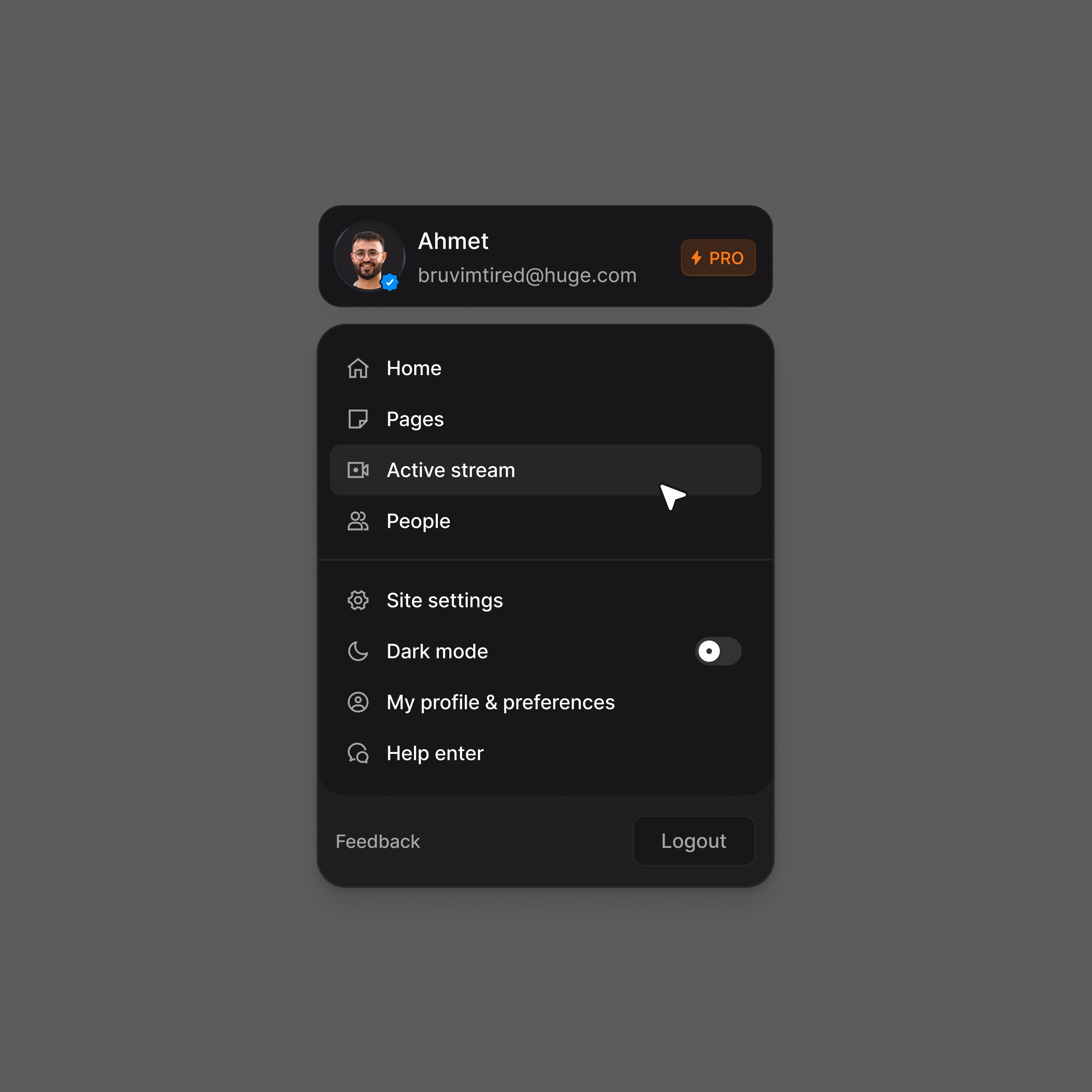 Profile dropdown made with Hugeicons - Hugeicons