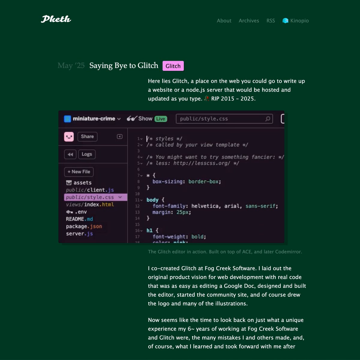 [New Blog Post] Saying Bye to Glitch ↓ - Piri