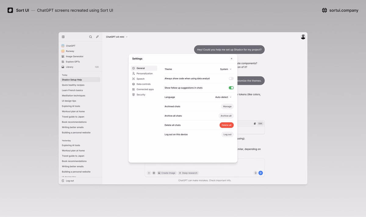 Settings - Modal w/ http://sortui.company - Shiryoku