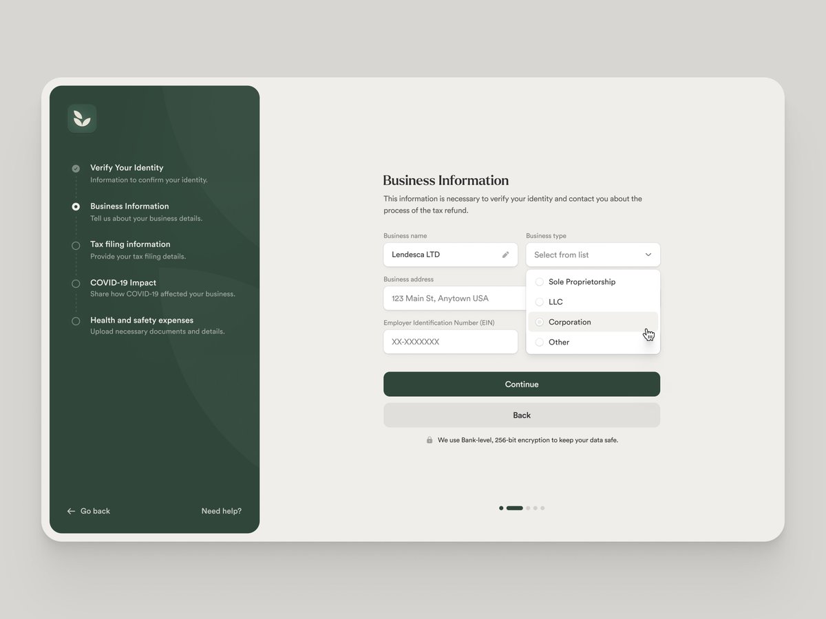 Business information screen - Cactus