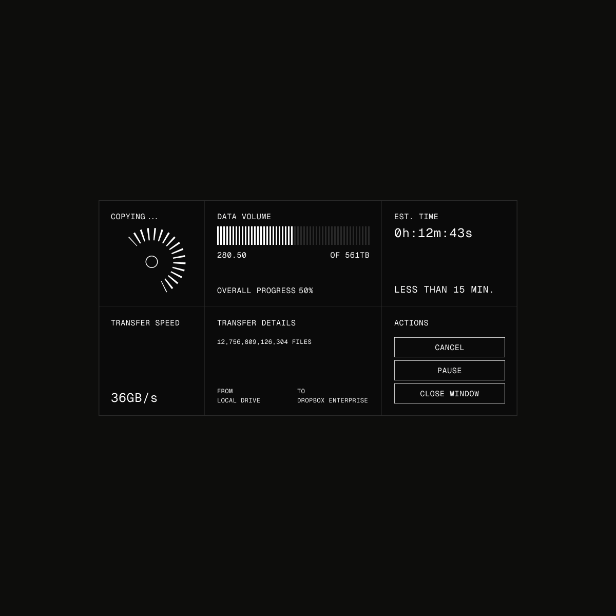 Copying data modal in terminal style. This is where the terminal st... - Steve Lauda