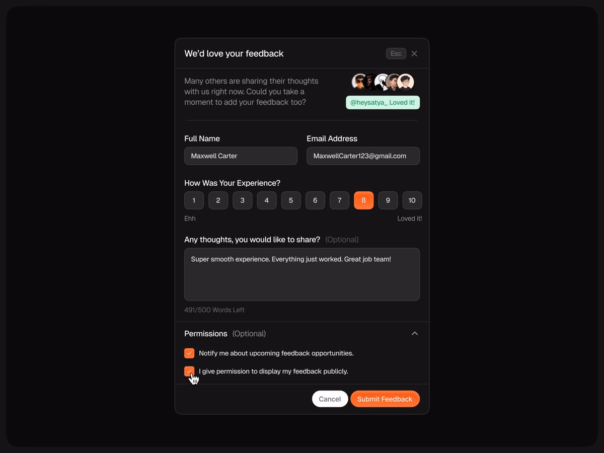feedback modal // from the archives can't explain it, but orange ju... - Pratik @knockturnals