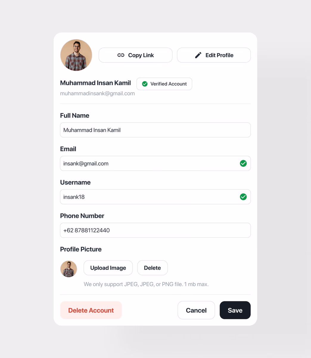 Profile Section - Insan - UX/Product Designer