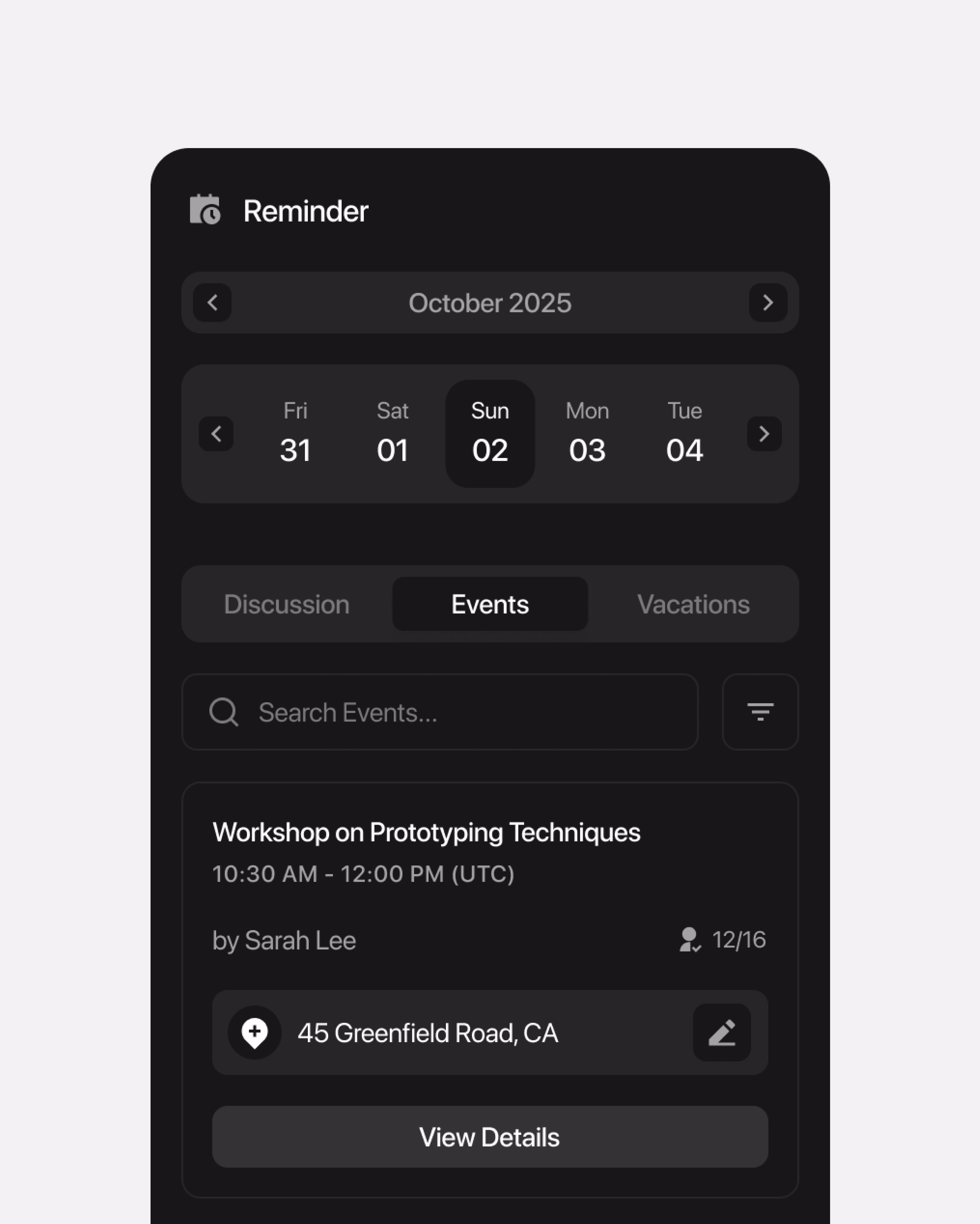 List of Reminders - Dark Mode - Insan - UX/Product Designer