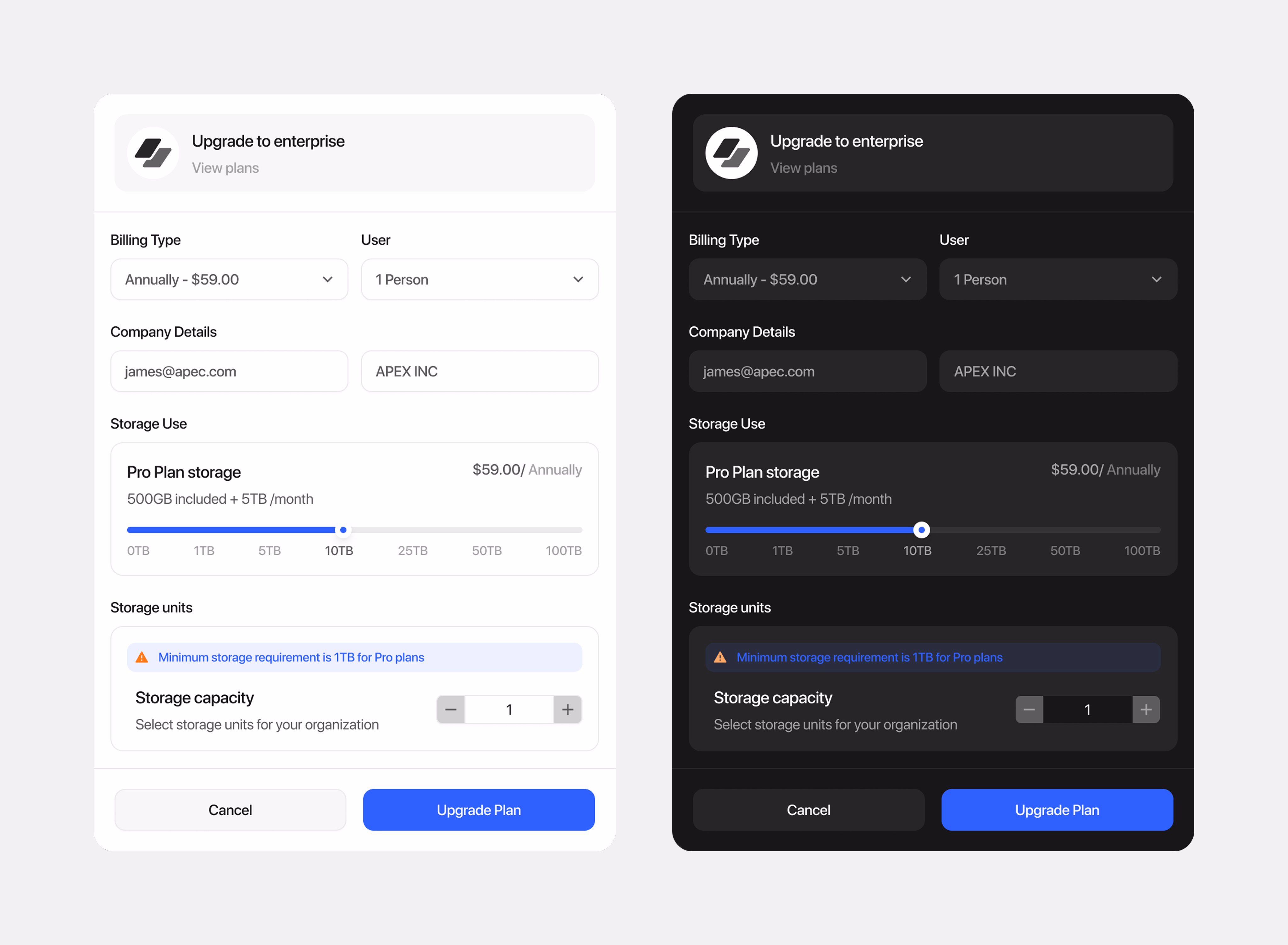Which one do you pick? Dark or Light - Upgrade Plan - Insan - UX/Product Designer