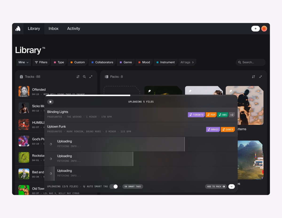 Uploading music with live smart tagging - Santos