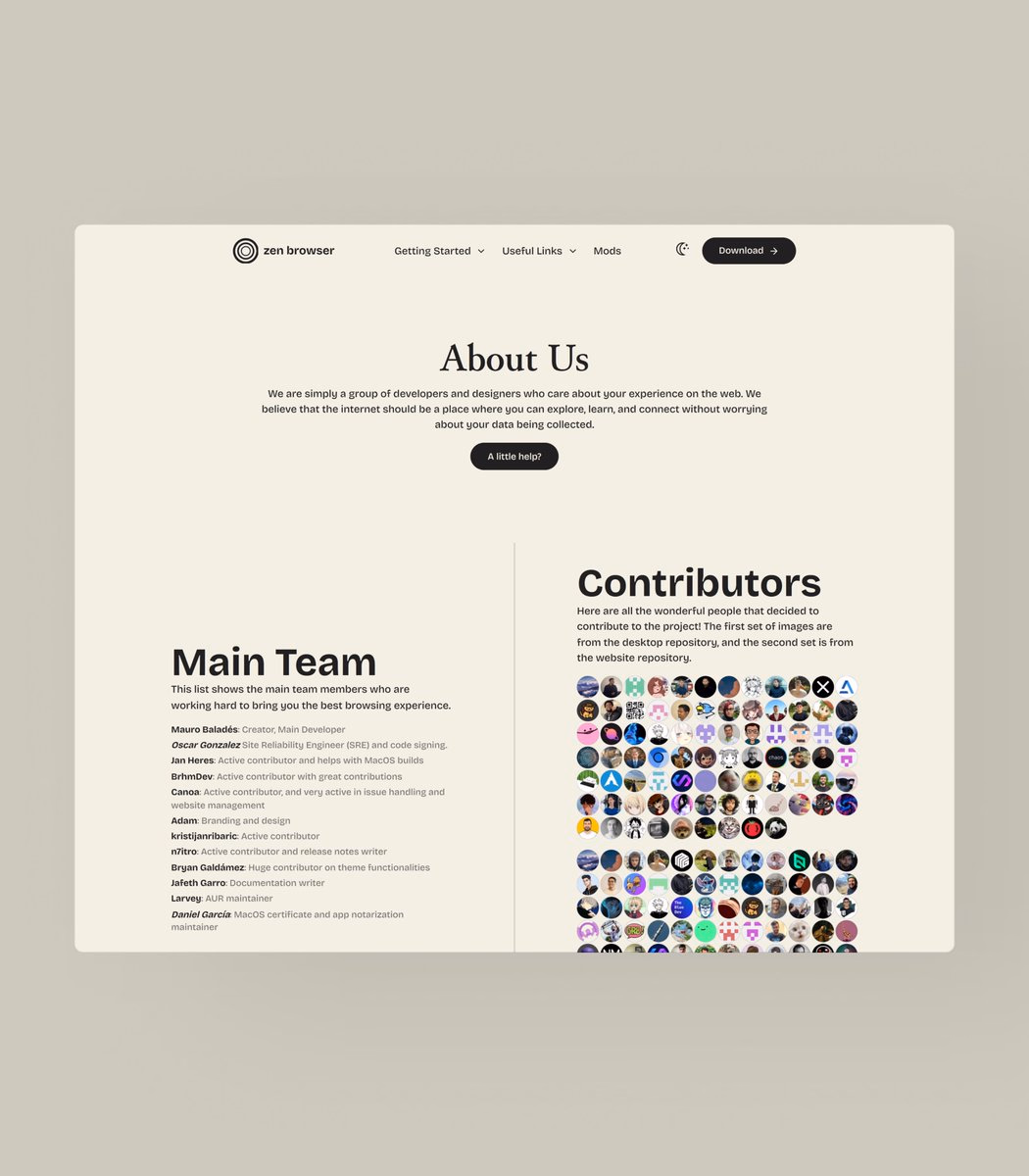 "About us" page redesign experiment for @zen_browser (Tried a compl... - Yashwanth V.