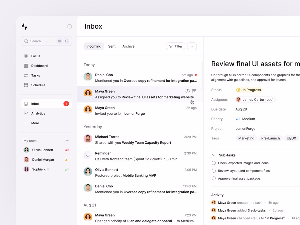 Inbox screen for a task management app - Maxim Kuznetsov