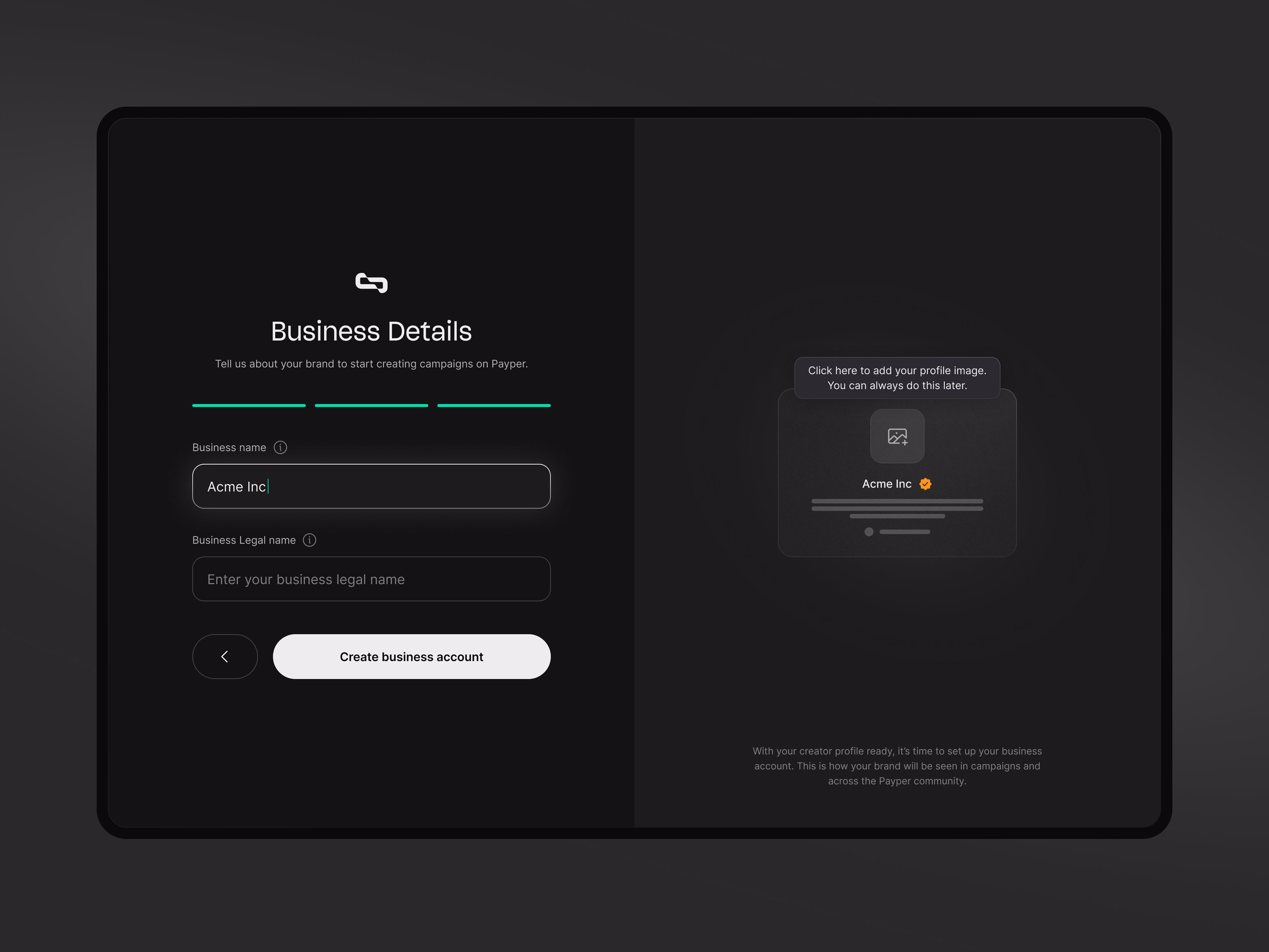 Onboarding screen (business details) - Maxim Kuznetsov