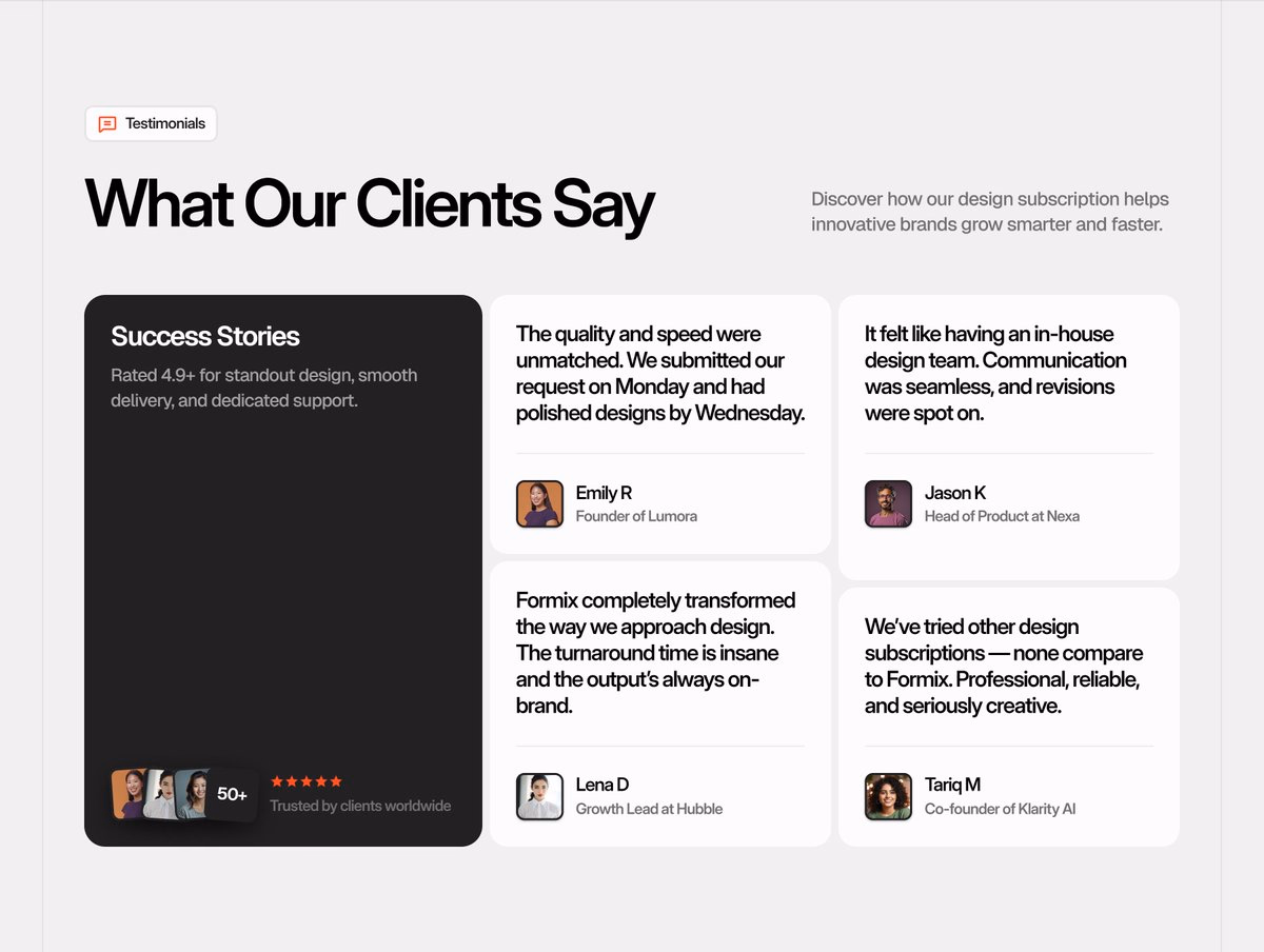 New Testimonials section from my next @framer template. - Marso Angelov