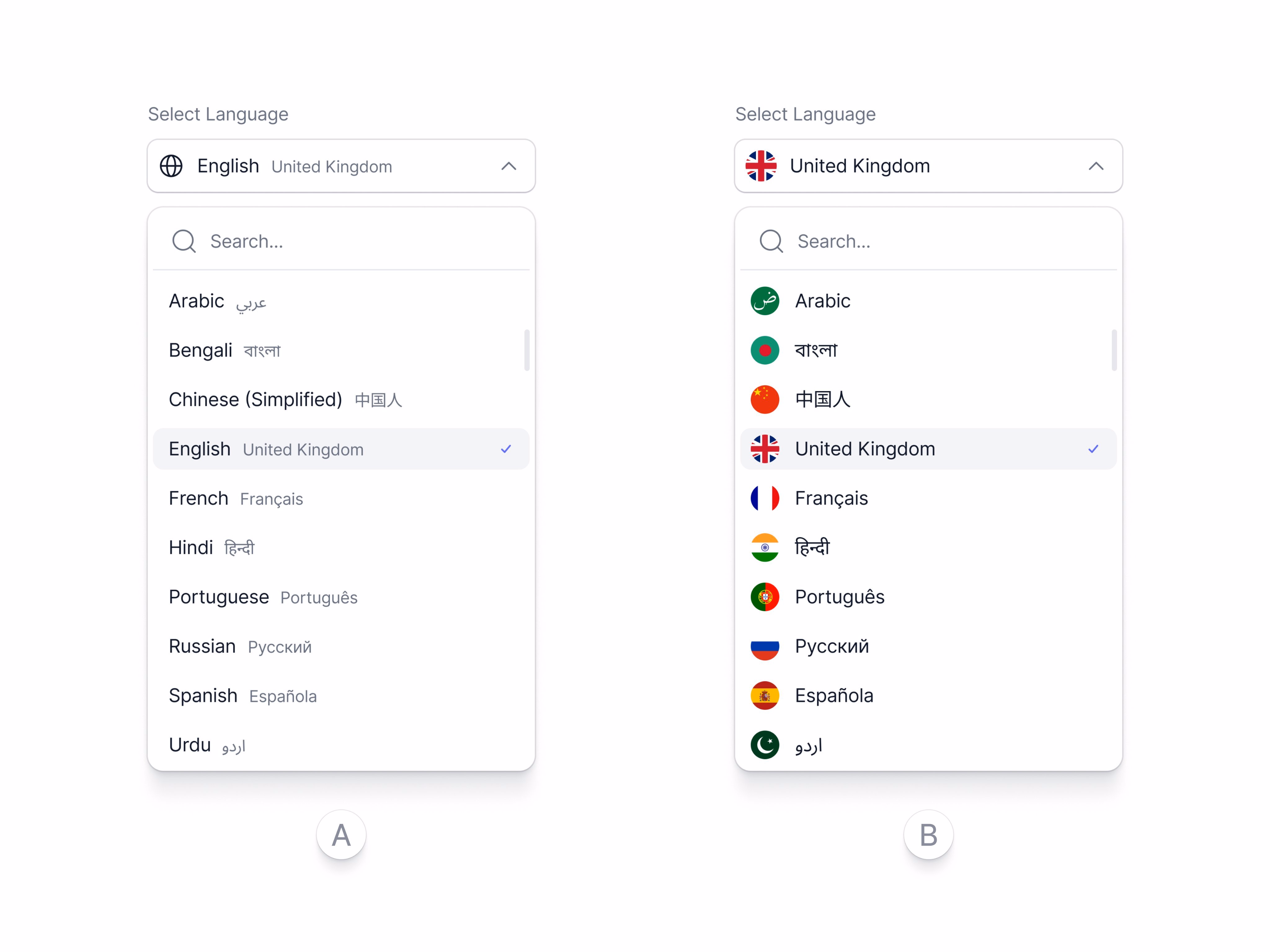 Designers! - Which 'Select Language' dropdown works better for user... - Ali Grids