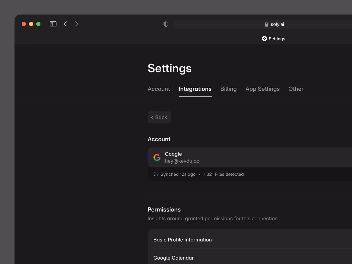 Settings / Integrations - Kevin