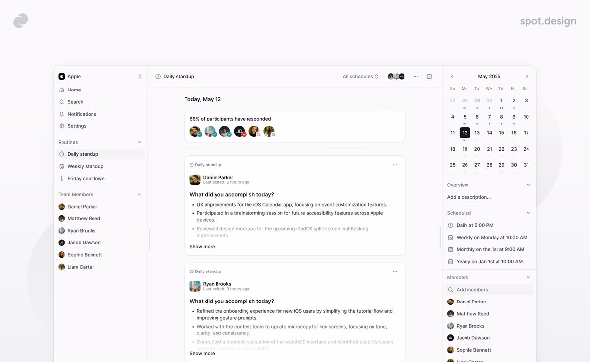 daily standup tool designed with @shadcn ui automatically syncs Git... - dave