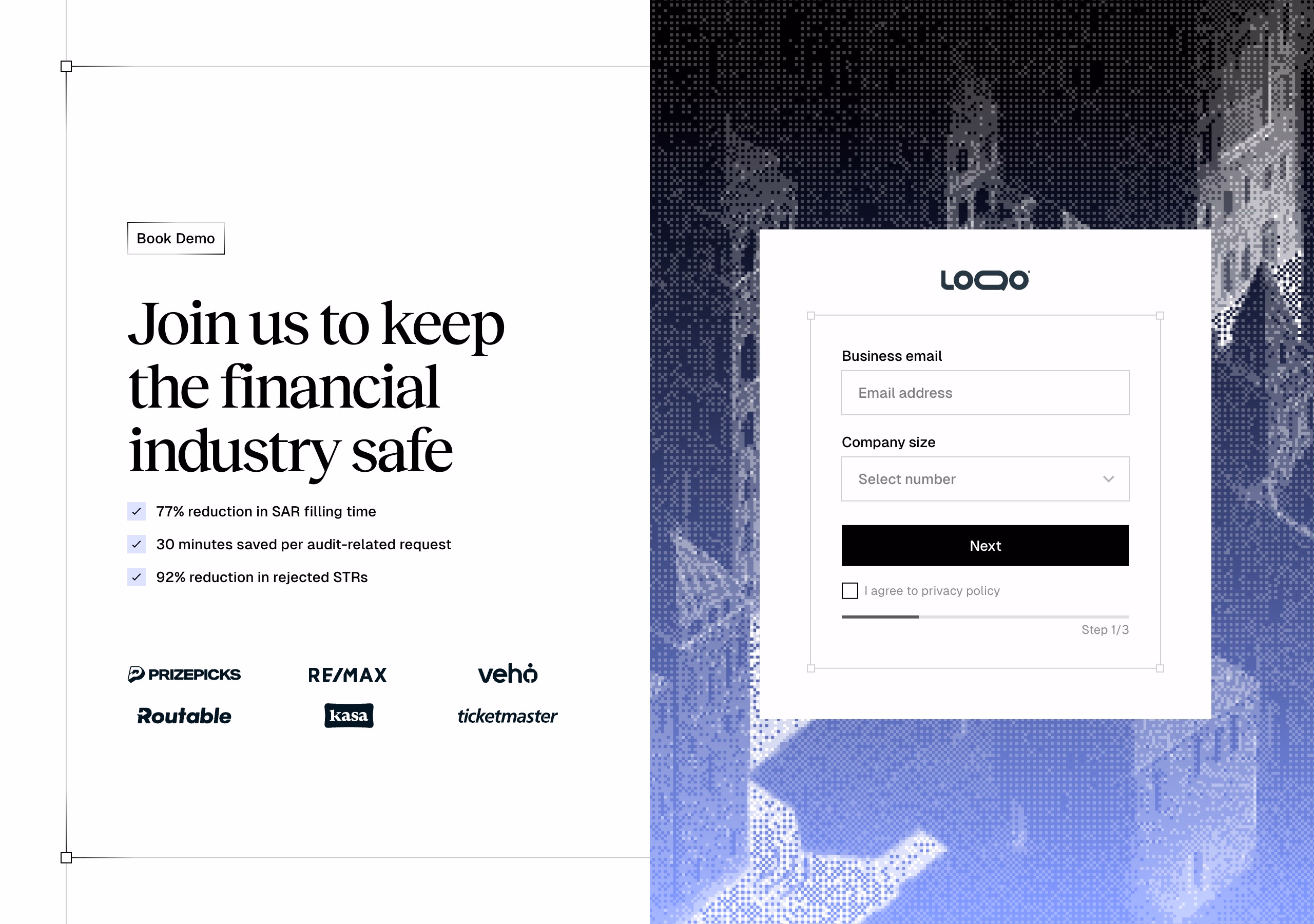 Demo screen design for a crime-fighting AI financial company - Andrea Montini