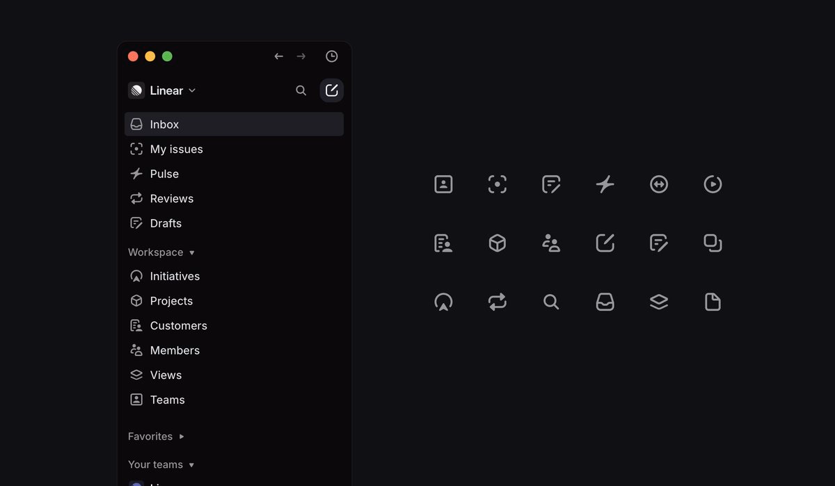 Been cooking up new sidebar icons lately for @linear - now live in... - Adrien Griveau