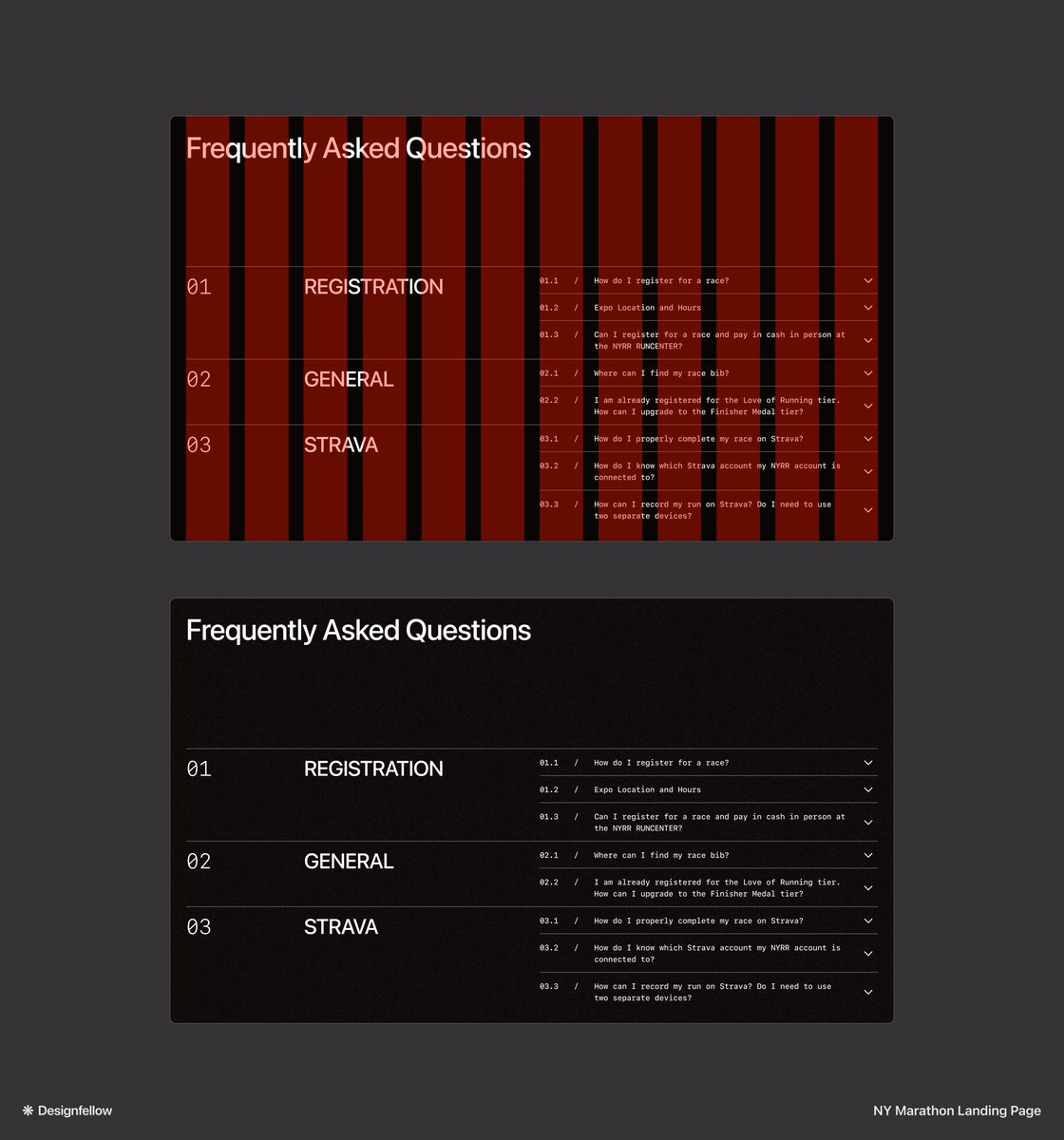 NYC Marathon Landing Page - FAQ section and Grid - Marty @Designfellow