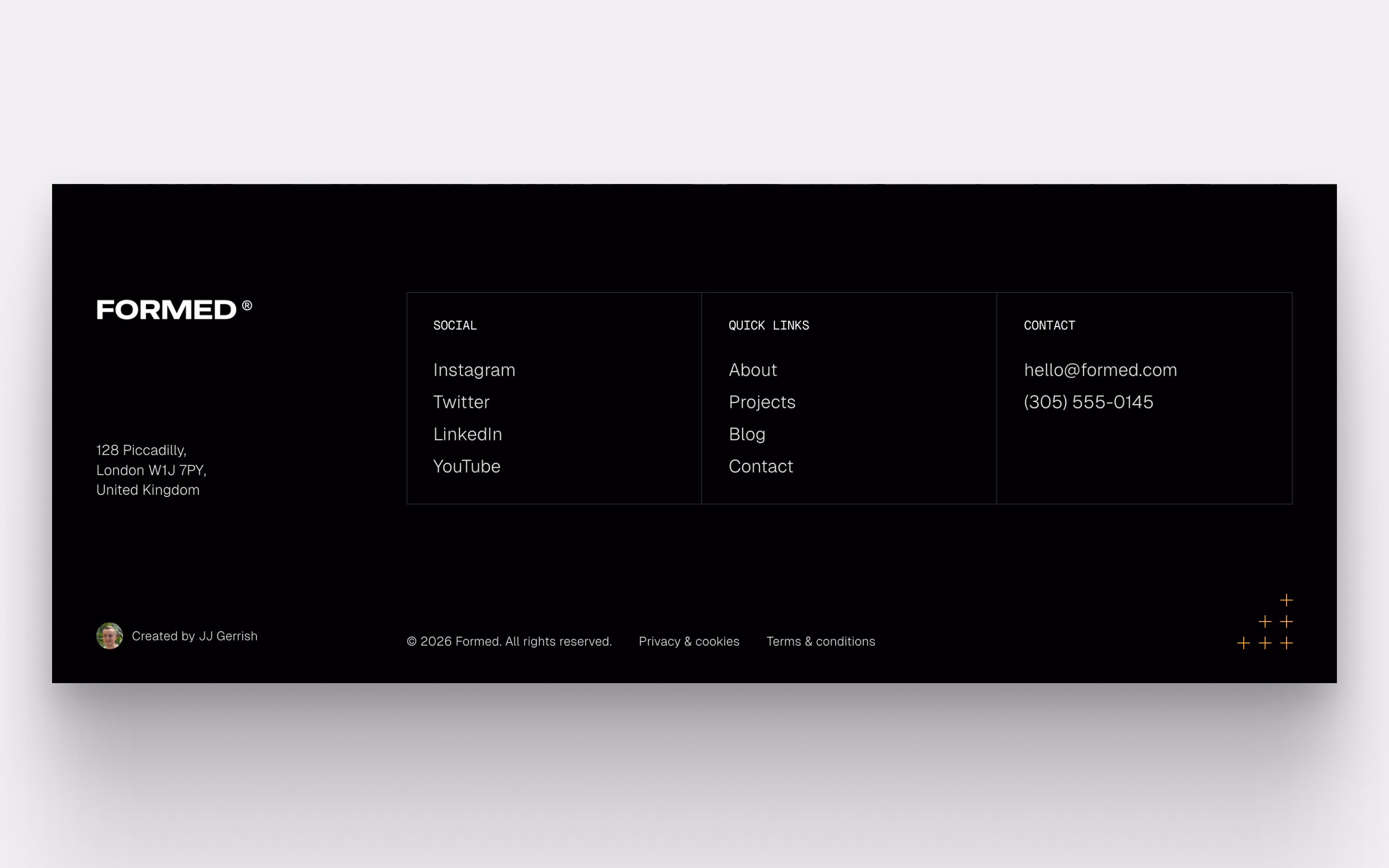 Simple footer design for my next @framer template - JJ Gerrish