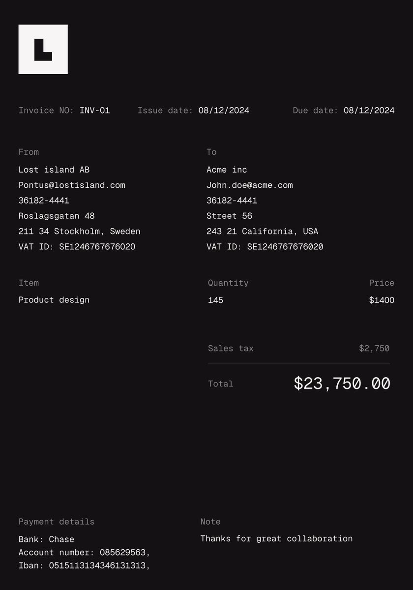 invoice template done right. - Pontus Abrahamsson — oss/acc