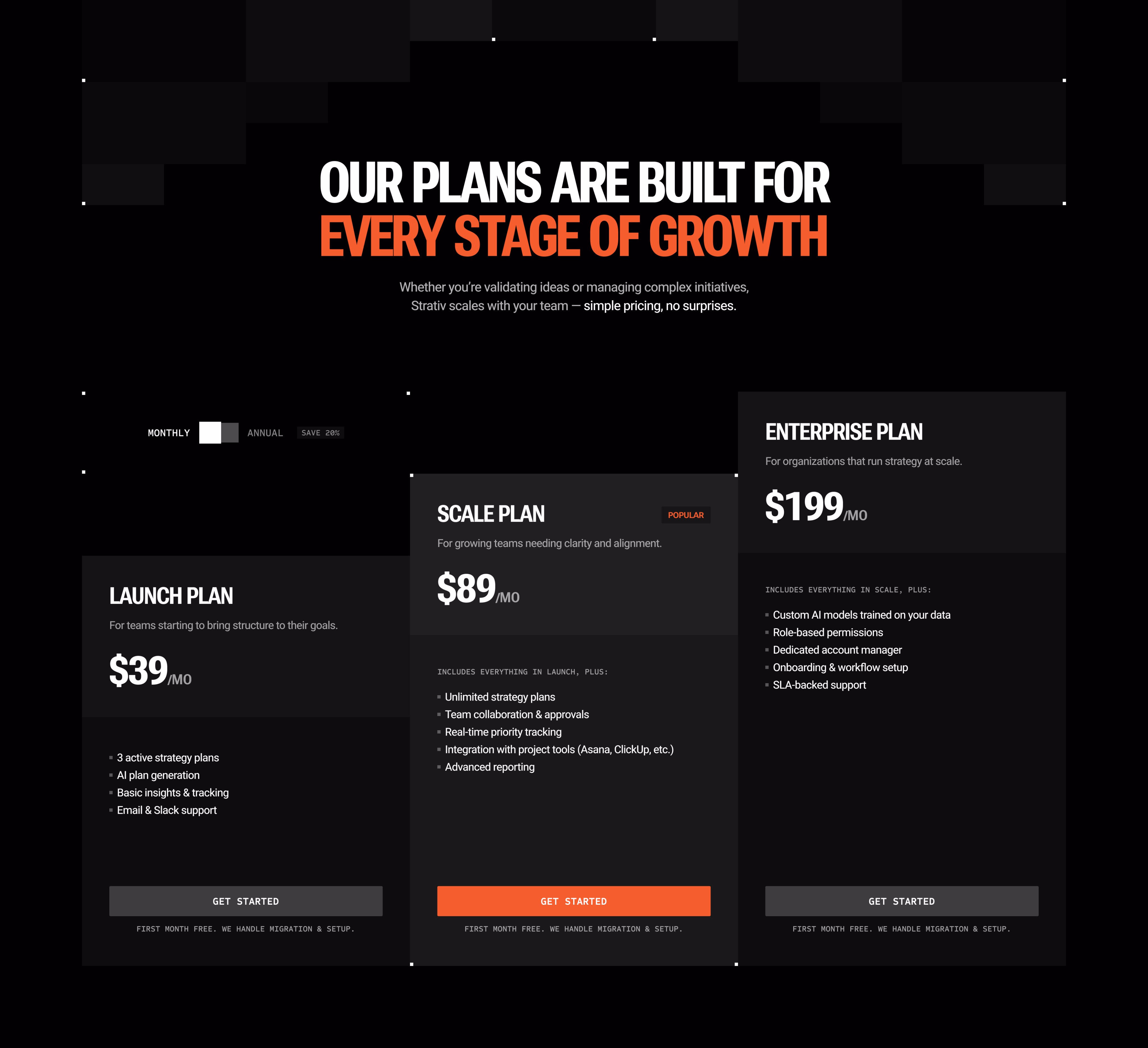 Pricing section for my upcoming @framer template, Strativ. - Krzysztof Hejna