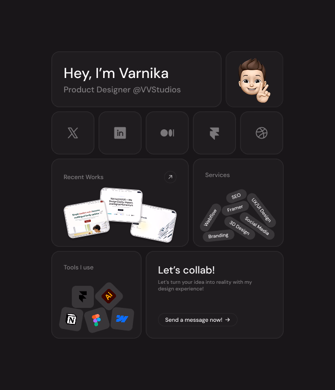Bento grid for minimal portfolio #figma #uidesign #ui - Varnika Verma