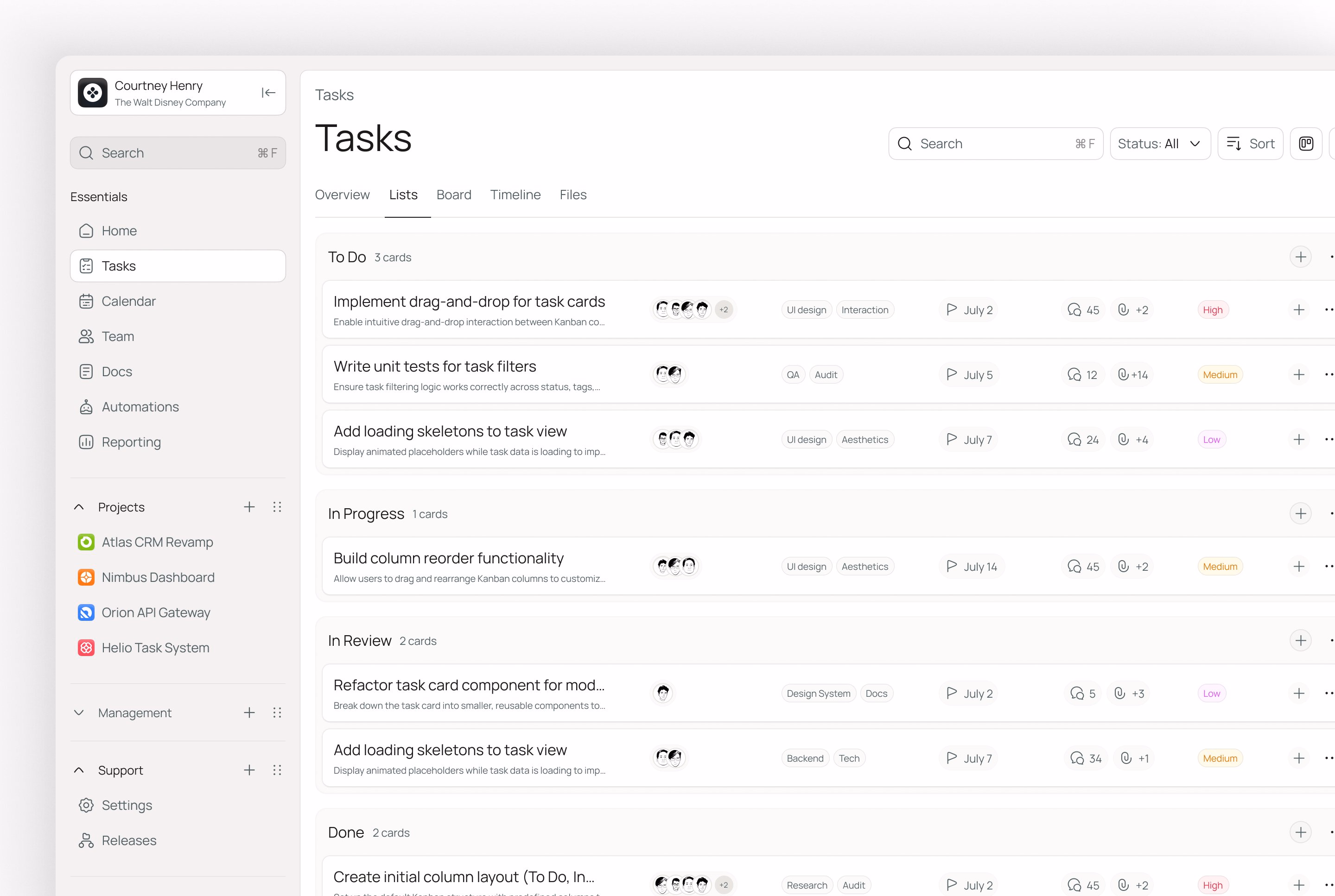 Task lists dashboard design. Track your all task. - Tanjim | Design Partner