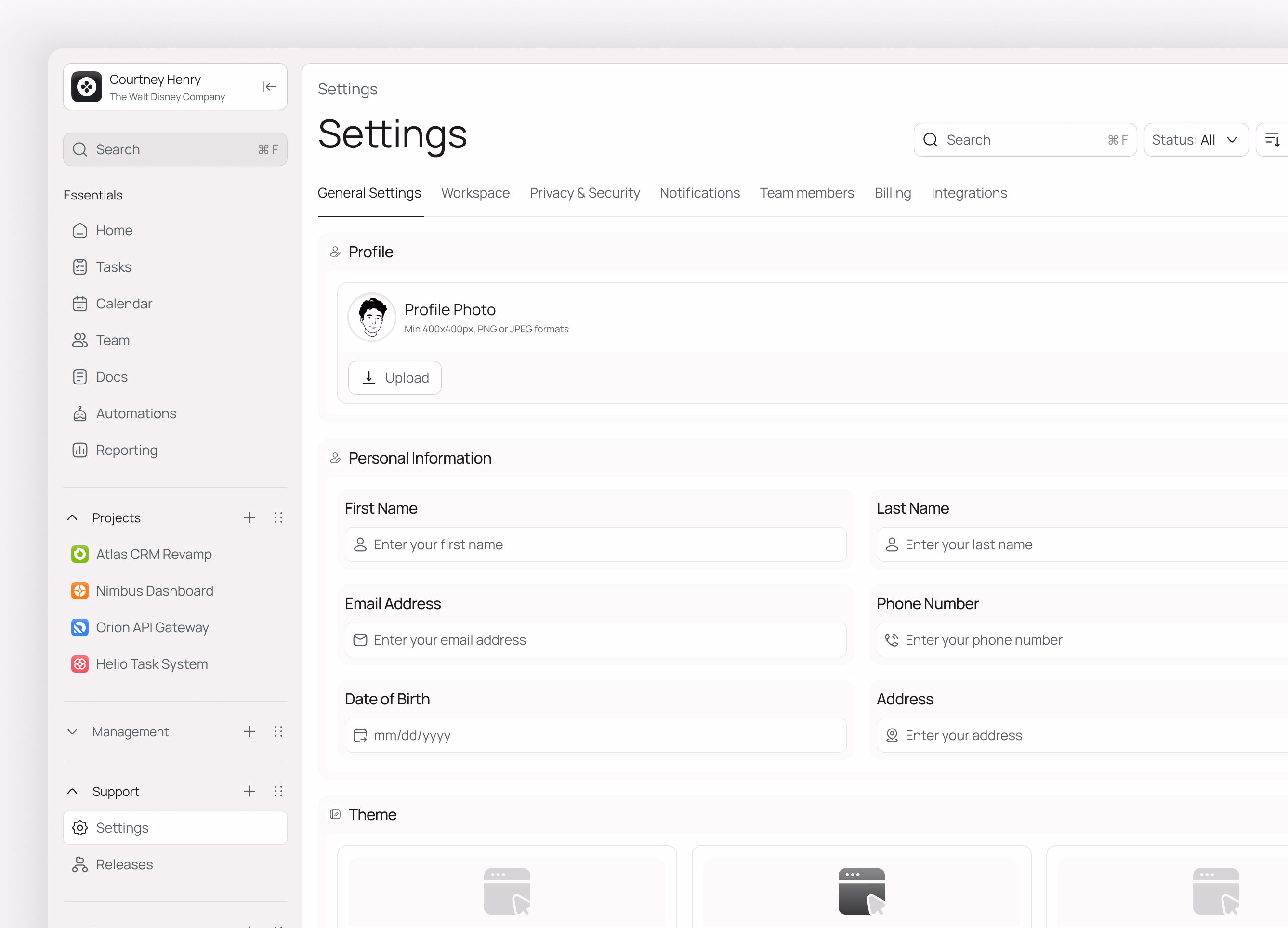 General setting for the task management dashboard. All about clean... - Tanjim | Design Partner