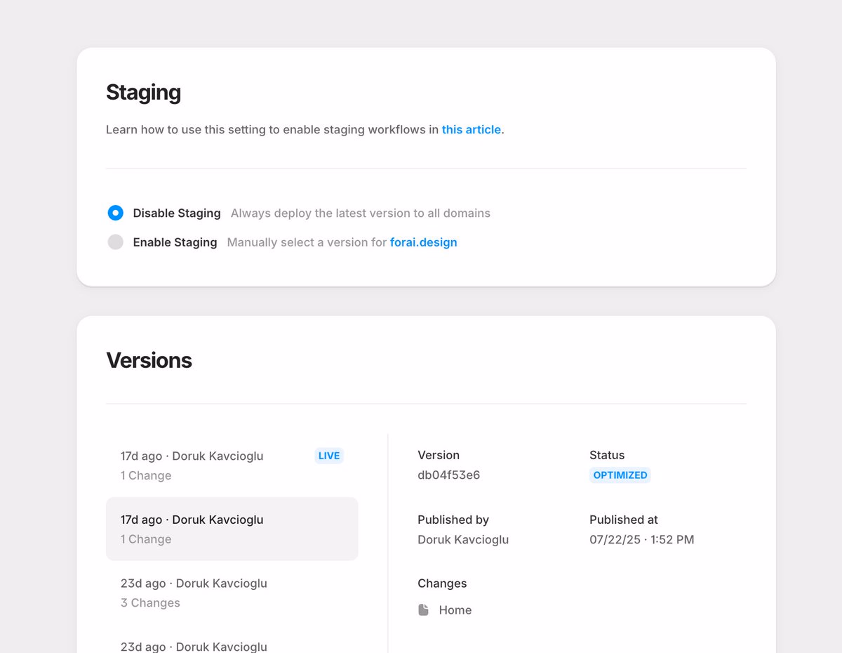 Really like the latest update for Version Control @framer It’s much... - Doruk
