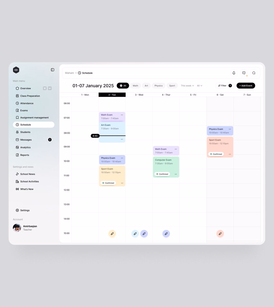 Schedule events page - Amir Baghian