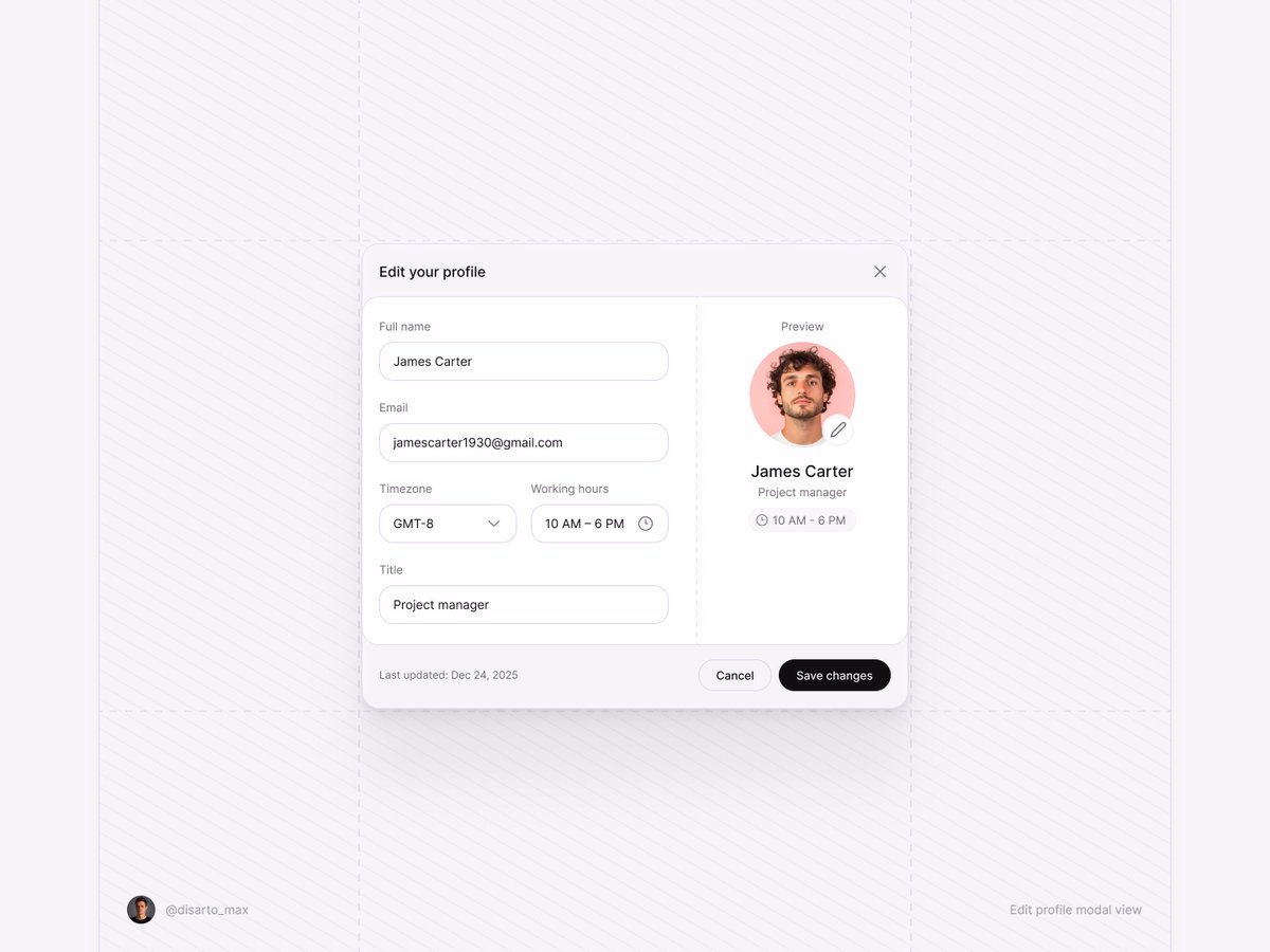 Edit profile modal view - Maxim Kuznetsov