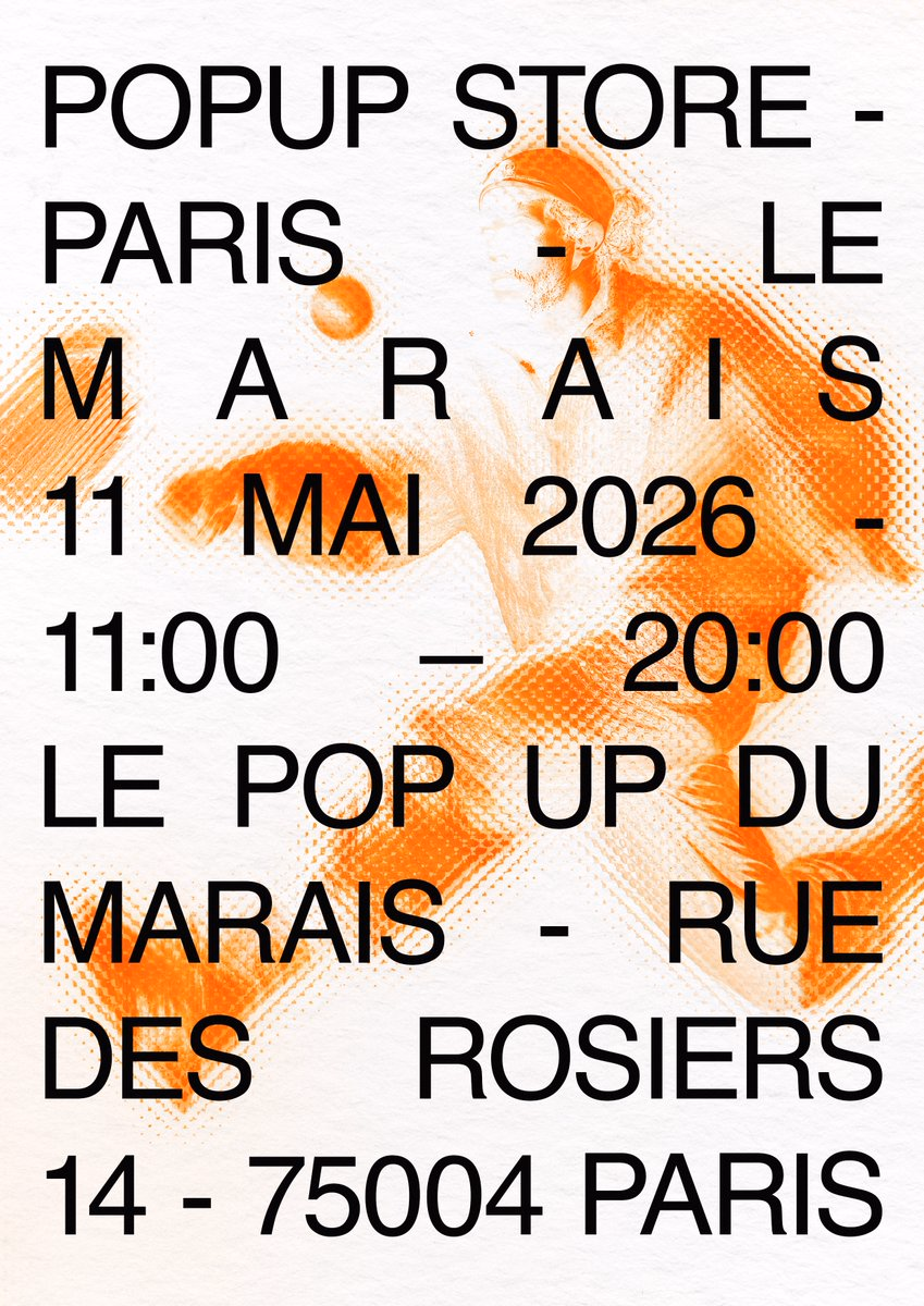 Bold event poster with oversized typography and an orange halftone... - Sam Stoof
