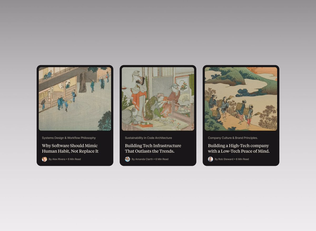 Blog cards for modern SaaS. Obsessed with how these archive images... - James | UX Designer