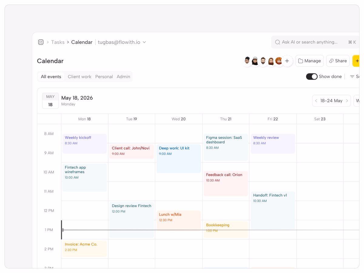 A closer look at the calendar, week view - Tuğba Sel