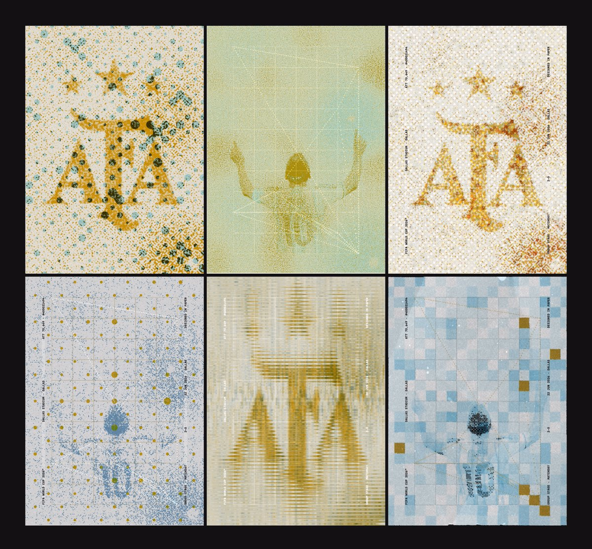 A textured six-poster series turns football match graphics into gra... - Agu Seguí