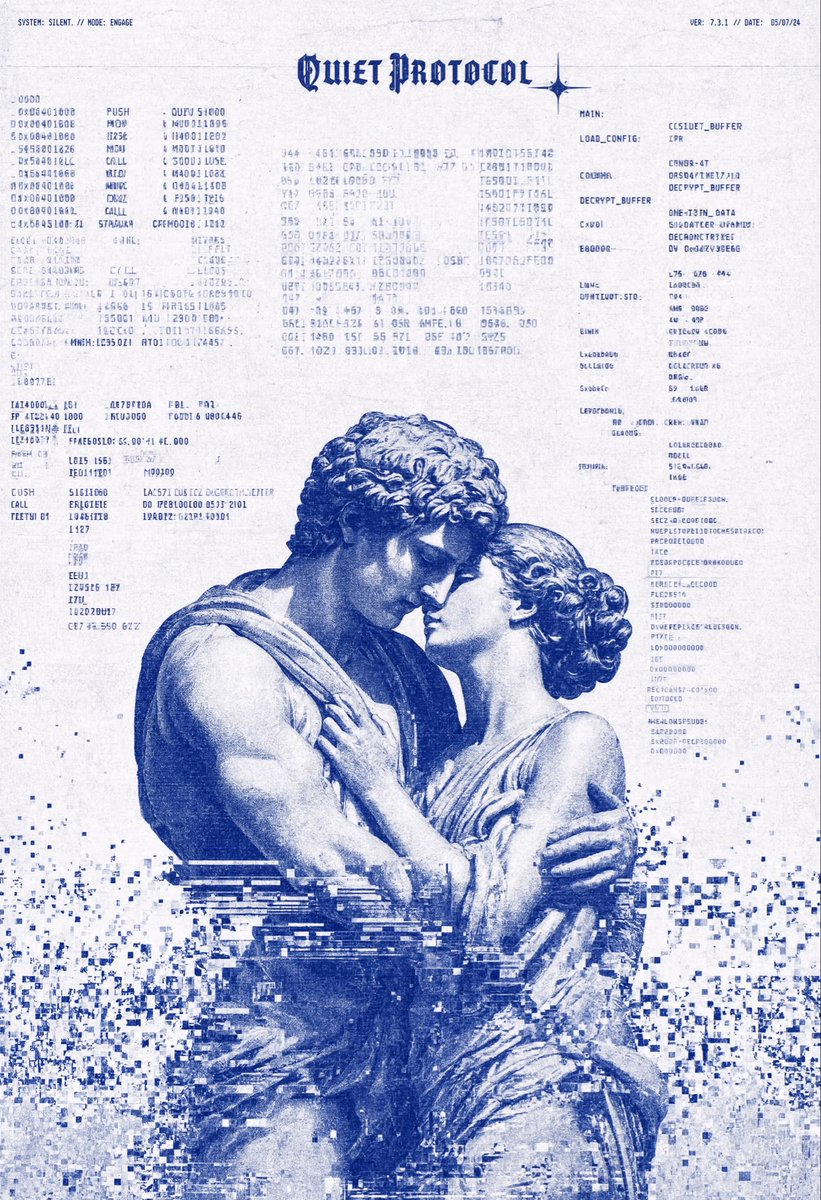 A distressed blue-and-white poster series blending classical sculpt... - lost in latency