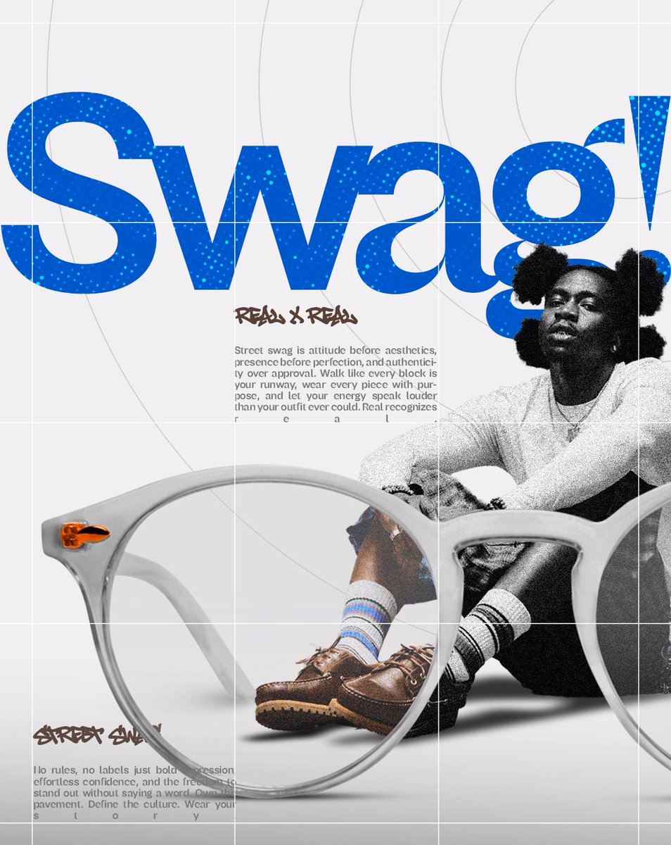 A three-part editorial poster series using oversized eyeglass frame... - adio₊
