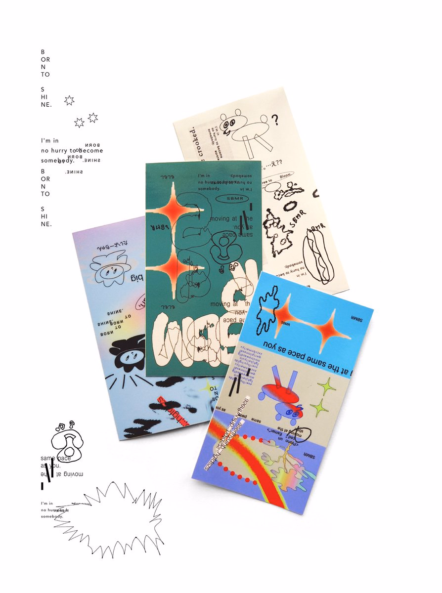 A playful set of printed zine cards and sticker sheets featuring ha... - sbmr