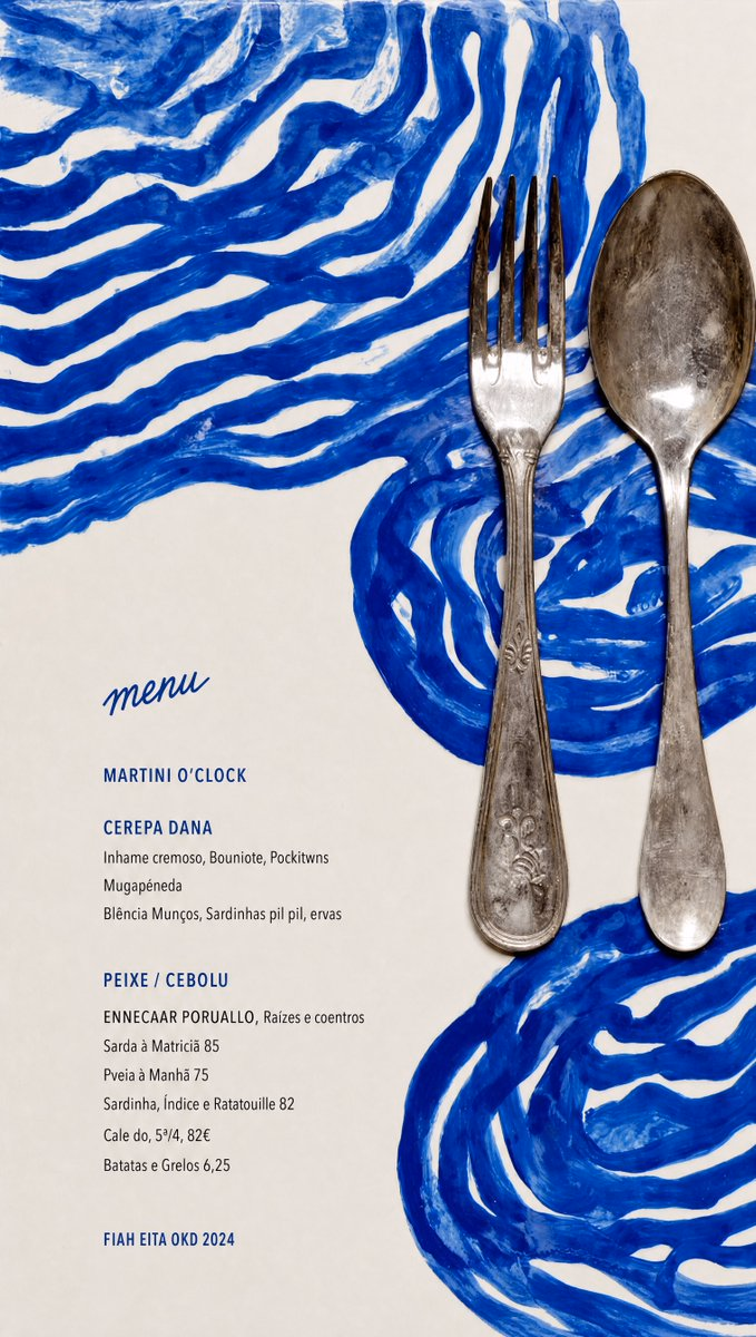A collection of editorial restaurant menu designs featuring cobalt... - Gizem Akdag